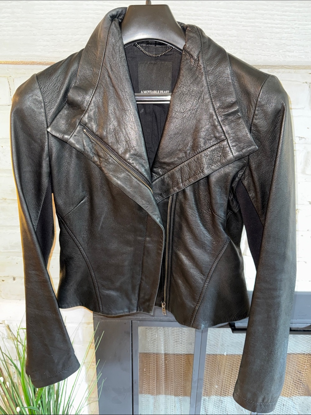 Aritzia A Moveable Feast Black Lambskin Leather Motorcycle Jacket